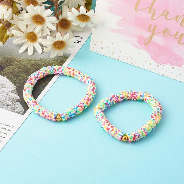 

PandaHall Handmade Polymer Clay Beads Stretch Bracelets for Mom and Daughter, with Iron Beads, Colorful, Inner Diameter: 1.69 inch(43mm)...