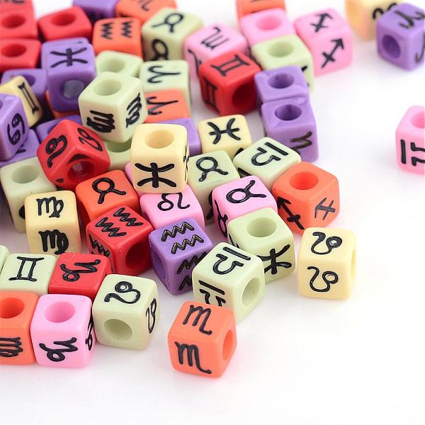 

PandaHall Constellation/Zodiac Sign Opaque Acrylic European Beads, Large Hole Cube Beads, Mixed Color, 7x7x7mm, Hole: 4mm, about..., Multicolor