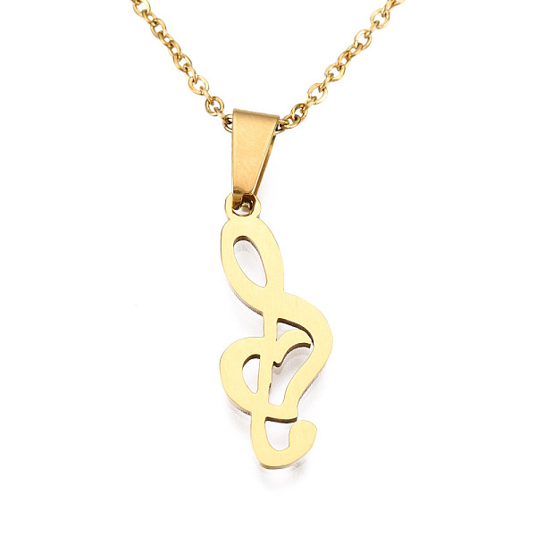 PandaHall 201 Stainless Steel Pendants Necklaces, with Cable Chains and Lobster Claw Clasps, Musical Note, Golden, 17.71 inch(45cm), 1.5mm...