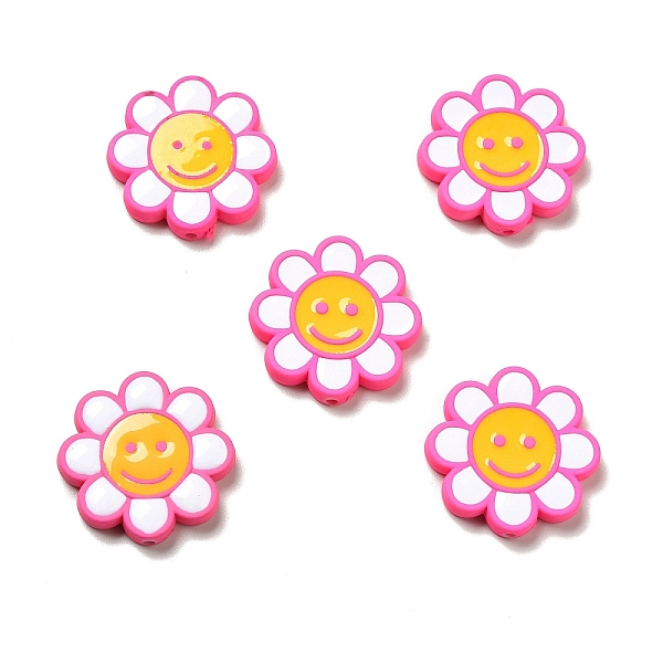 

PandaHall Opaque Acrylic Beads, with Enamel, Flower with Smiling Face, Deep Pink, 24.5~25x4mm, Hole: 1.5mm Acrylic Flower