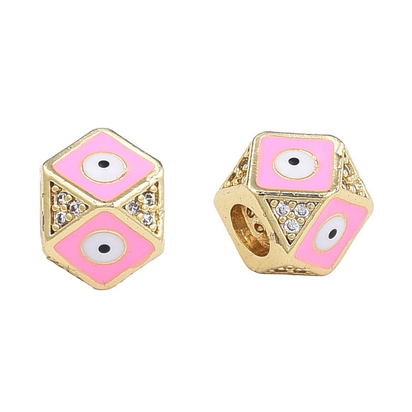 

PandaHall Brass Micro Pave Clear Cubic Zirconia Beads, with Enamel, Real 18K Gold Plated, Octagon with Evil Eye, Nickel Free, Pearl Pink...