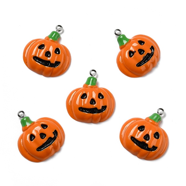 

PandaHall Halloween Opaque Resin Pendants, with Platinum Tone Iron Loops, Pumpkin with Evil Face, Dark Orange, 30x26x6.5mm, Hole: 2mm...