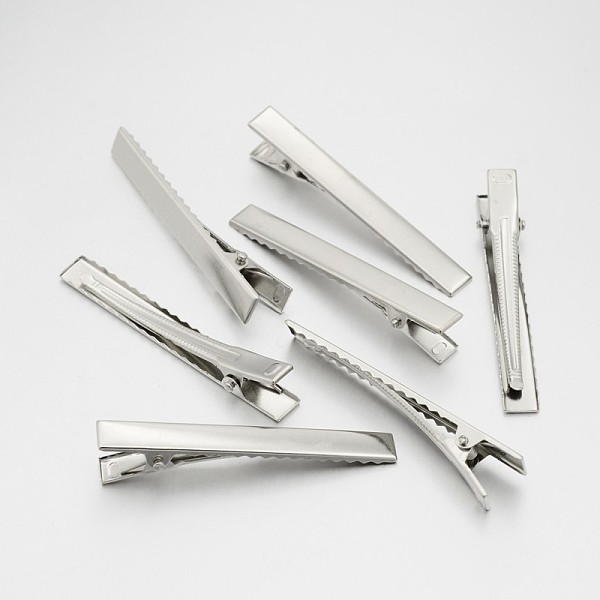 

PandaHall Iron Alligator Hair Clip Findings, Platinum, 66x8x12mm Iron