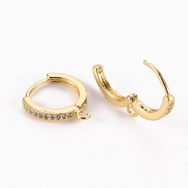 

PandaHall Brass Micro Pave Clear Cubic Zirconia Hoop Earring Findings, with Horizontal Loop, Real 18K Gold Plated, 16x14x2mm, Hole: 1.2mm...