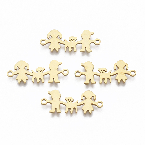 

PandaHall 201 Stainless Steel Links connectors, Laser Cut, Girl with Boy and Dog, Golden, 10x24x1mm, Hole: 1.5mm 201 Stainless Steel Human