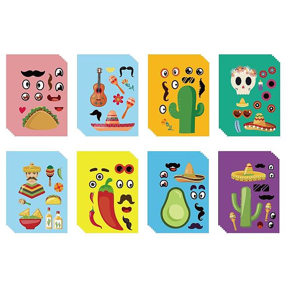 

PandaHall CREATCABIN 48 Sheets 8 Styles Make Your Own Fiesta Stickers Sheet Make a Face Stickers Mexican Fiesta Cinco De Mayo Taco Stickers..., Multicolor