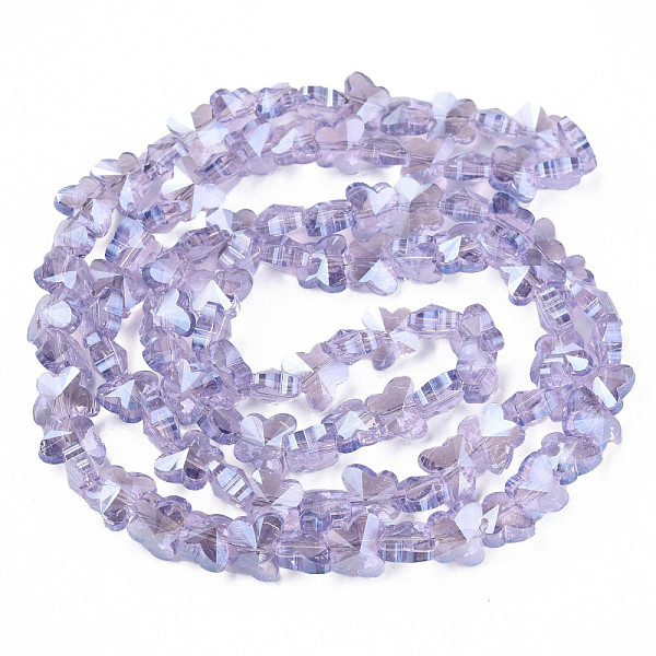 

PandaHall Electroplate Transparent Glass Beads Strands, Pearl Luster Plated, Faceted, Butterfly, Lilac, 8x10x6mm, Hole: 1mm, about..., Purple