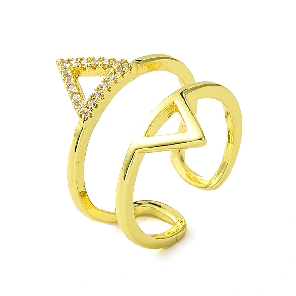 

PandaHall Brass Micro Pave Cubic Zirconia Open Cuff Ring, Hollow Triangle, Real 16K Gold Plated, Inner Diameter: 18mm Brass+Cubic Zirconia..., Clear