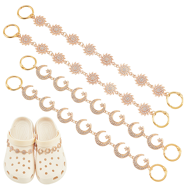 

PandaHall Sun & Moon with Star Shoe Decoration Chain, Alloy Rhinestone Link Shoe Chain, with Iron Book Binder Hinged Rings, Light Gold..., Clear