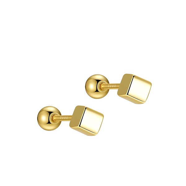 

PandaHall Cube 999 Sterling Silver Earlobe Plugs for Women, Round Screw Back Earrings with 999 Stamp, Golden, 3x3mm Sterling Silver Square