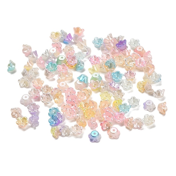 ABS Plastic Bead Caps, Flower, Mixed Color, 8x8x4mm, Hole: 1.2mm