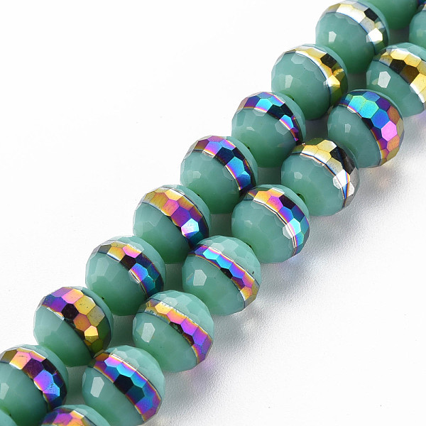 

PandaHall Electroplate Opaque Solid Color Glass Beads Strands, Rainbow Color Plated, Faceted, Round, Turquoise, 10x9.5mm, Hole: 1.4mm, about..., Green
