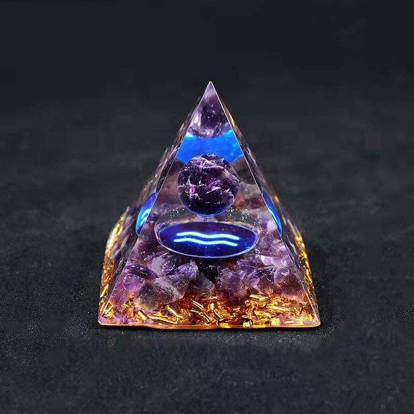 

PandaHall Resin Orgonite Pyramid Home Display Decorations, with Natural Amethyst/Natural Gemstone Chips, Constellation, Aquarius, 50x50x50mm...