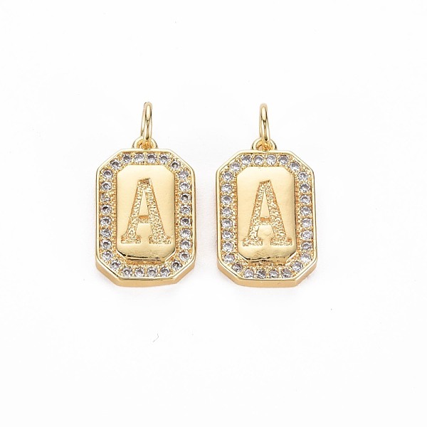 

PandaHall Brass Micro Pave Clear Cubic Zirconia Pendants, Nickel Free, Real 18K Gold Plated, Rectangle with Letter, Letter.A, 16x9.5x2mm...