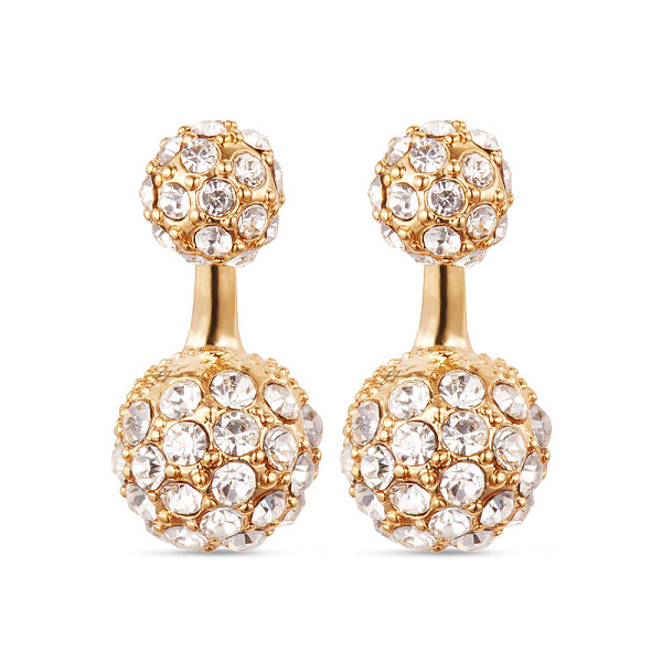 

PandaHall SHEGRACE Vogue Style 18K Gold Plated Brass Front and Back Stud Earrings, with Micro Pave AAA Zircon Balls, Golden, 19mm, Pin..., Clear