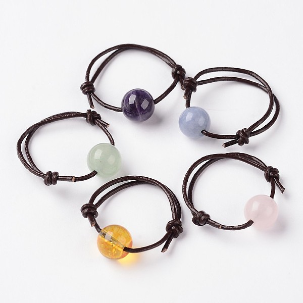 

PandaHall Adjustable Natural Mixed Stone Finger Rings, with Cowhide Leather Cord, 18mm Mixed Stone
