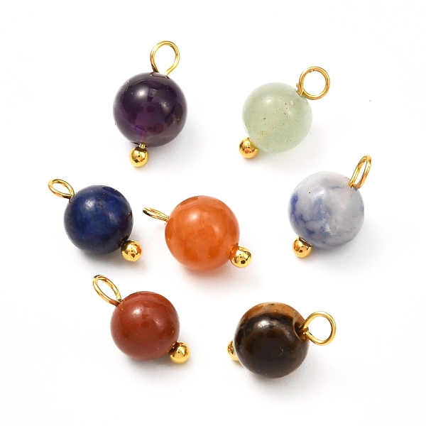 

PandaHall Natural Mixed Gemstone Charms, Golden Brass Findings, Round, 11x6.5mm, Hole: 1.8mm Mixed Stone Round