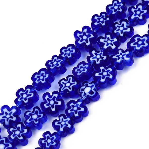 

PandaHall Handmade Millefiori Glass Bead Strands, Plum Bossom, Medium Blue, 7~9x7.5~9x2.5~3mm, Hole: 1mm, about 52~54pcs/strand, 15.75...