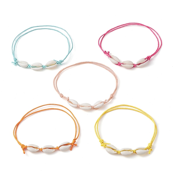 

PandaHall 5Pcs 5 Color Natural Cowrie Shell Braided Beaded Anklets Set, Waxed Cotton Adjustable Anklets, Mixed Color, Inner Diameter..., Multicolor
