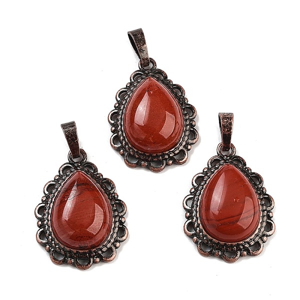 

PandaHall Natural Red Jasper Teardrop Pendants, Red Copper Tone Brass Charms, 28.5x20.5x7mm, Hole: 8x5mm Red Jasper Teardrop