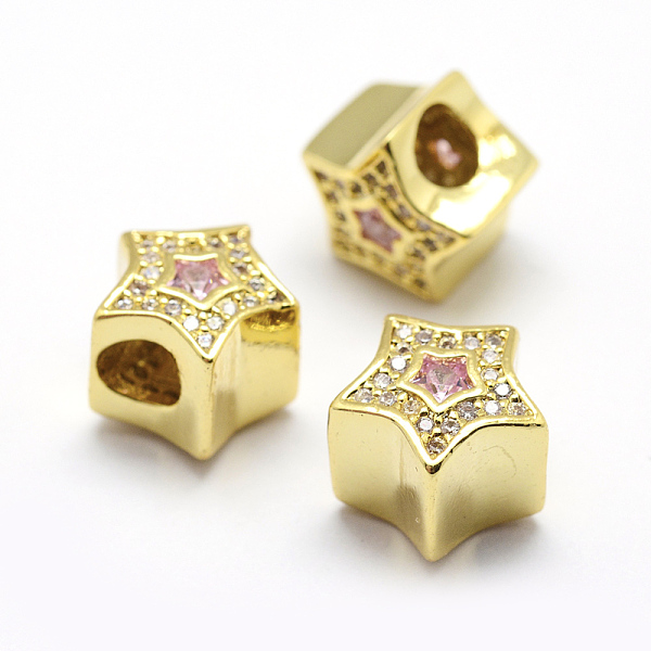 

PandaHall Brass Micro Pave Grade AAA Cubic Zirconia European Beads, Large Hole Beads, Star, Lead Free & Nickel Free & Cadmium Free, Real 18K...