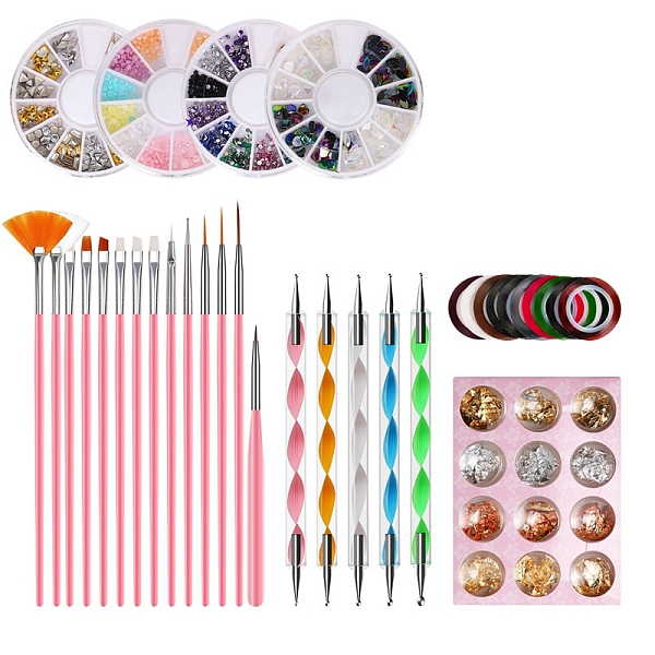 PandaHall Manicure Tools Kits, with Brush Pens, Dotting Tool, Nail Foil, Line Nail Stickers, Nail Art Decoration Accessories, Mixed Color...