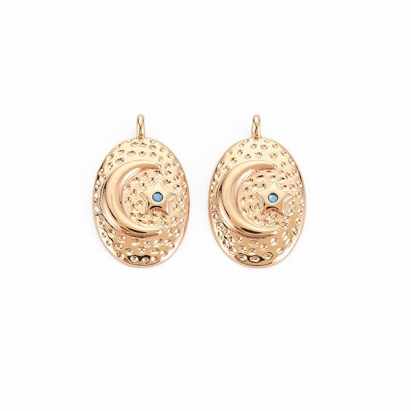 

PandaHall Brass Micro Pave Cubic Zirconia Pendants, Nickel Free, Oval with Moon & Starl, Real 18K Gold Plated, 16x9.5x2.5mm, Hole: 1.2mm...