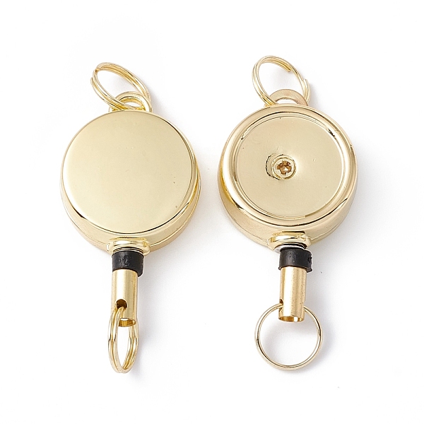 

PandaHall Alloy Badge Reels, Retractable Badge Holder, with Split Ring, Flat Round, Light Gold, 52~370x21x9.5mm Alloy Flat Round