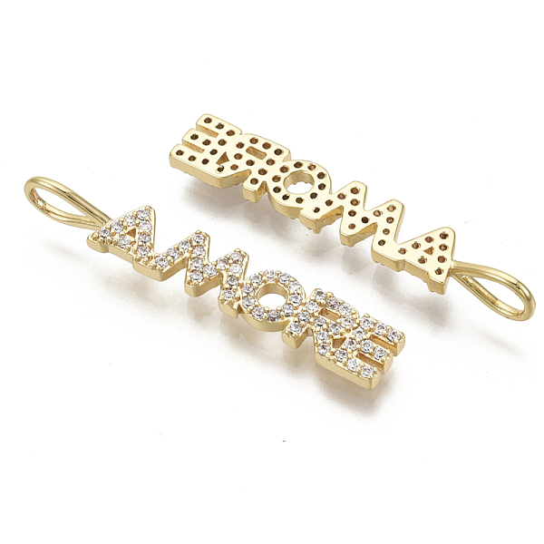 

PandaHall Brass Micro Pave Cubic Zirconia Pendants, Word, Nickel Free, Real 18K Gold Plated, Clear, 31.5x5.5x4.5mm, Hole: 2.5mm Brass+Cubic...