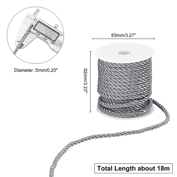 

PandaHall 59 Feet 5mm Twisted Cord Rope, 3-Ply Decorative Rope Polyester Twine Cord Rope String for Home Decor, Crafts Making and Costume..., Gray
