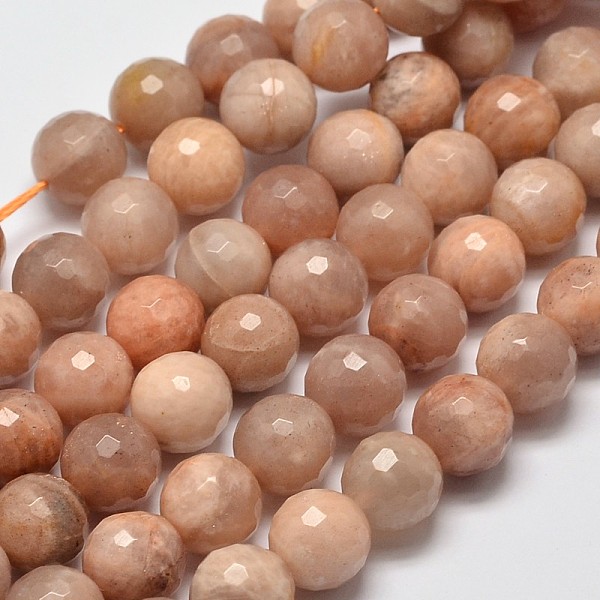

PandaHall Faceted Round Natural Sunstone Beads Strands, 10mm, Hole: 1mm, about 38pcs/strand, 15.4 inch Sunstone Round