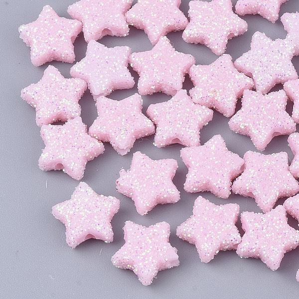 

PandaHall Opaque Acrylic Beads, with Glitter Powder, Star, Pearl Pink, 9.5x10x4mm, Hole: 1.6mm Acrylic Star Pink