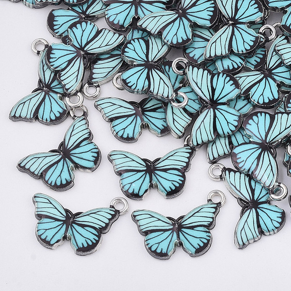 

PandaHall Printed Alloy Pendants, with Enamel, Butterfly, Platinum, Light Sky Blue, 13x20x2mm, Hole: 1.6mm Alloy+Enamel Butterfly