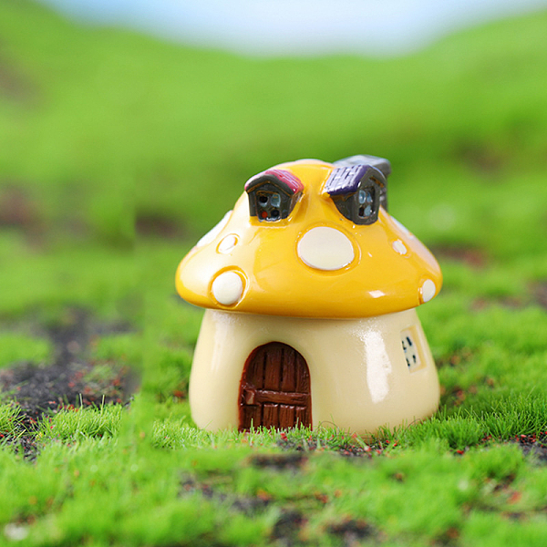 PandaHall Mini Resin Mushroom House Figurines, Miniature Landscape Display Decoration, for Dollhouse Accessories, Home Decoration, Gold...