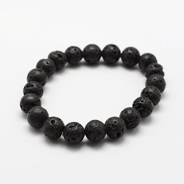 

PandaHall Natural Lava Rock Round Beads Stretch Bracelets, 2 inch(50mm), Beads: 10mm, 18pcs/strand Lava Rock