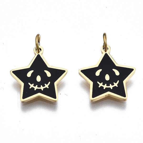 

PandaHall 316 Surgical Stainless Steel Enamel Charms, with Jump Rings, Star, Black, Real 14K Gold Plated, 13x12x1mm, Jump Ring: 3.8x0.6mm...