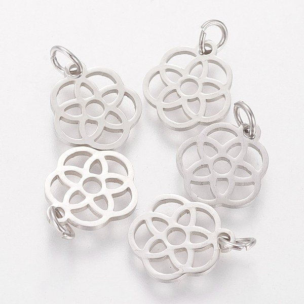

PandaHall 304 Stainless Steel Pendants, Flower, Stainless Steel Color, 13x12x1.1mm, Hole: 3mm 304 Stainless Steel Flower