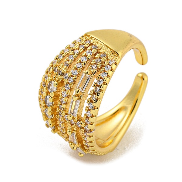 

PandaHall Brass Micro Pave Cubic Zirconia Cuff Rings for Women, Cadmium Free & Lead Free, Real 18K Gold Plated, Inner Diameter: 17mm Brass