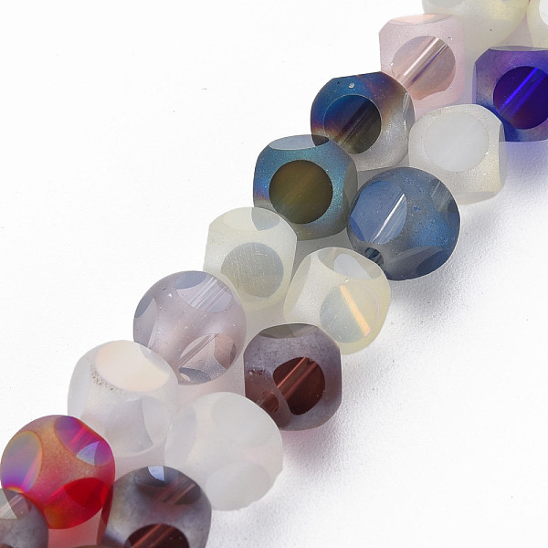 

PandaHall Electroplate Glass Beads Strands, AB Color Plated, Frosted, Cuboid, Colorful, 8x8x8mm, Hole: 1.2mm, about 53pcs/strand, 15.67 inch...