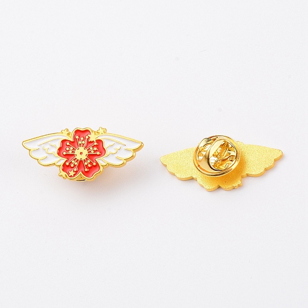 

PandaHall Zinc Alloy Enamel Brooches, Enamel Pin, with Butterfly Clutches, Sakura with Wing, Golden, Red, 13x29.5x10mm Alloy+Enamel Red