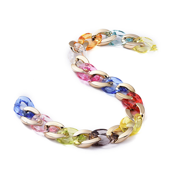 

PandaHall Handmade CCB Plastic Curb Chains, with Acrylic Linking Rings, Golden, Colorful, Links: 23x16.5x4.5mm and 22.5x15.8x4.8mm, 39.37...