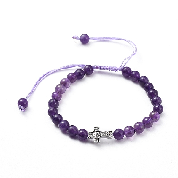 

PandaHall Natural Amethyst Braided Bead Bracelets, with Nylon Thread and Brass Micro Pave Cubic Zirconia Beads, Cross, 2-1/8 inch~3-3/4 inch...