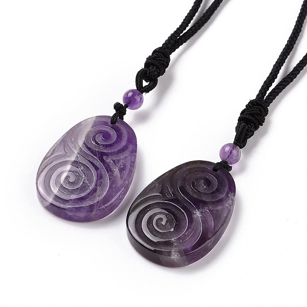 

PandaHall Adjustable Natural Amethyst Teardrop with Spiral Pendant Necklace with Nylon Cord for Women, 35.43 inch(90cm) Amethyst