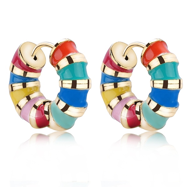 PandaHall Enamel Striped Thick Hoop Earrings, Golden 316 Stainless Steel Jewelry for Women, Colorful, 18x20.5x6mm, Pin: 0.9mm 316 Surgical...