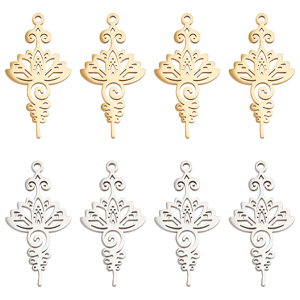 

PandaHall Unicraftale 12Pcs 2 Colors 201 Stainless Steel Pendant, Hollow Charms, Flower, Golden & Stainless Steel Color, 33.5x17x1.5mm...