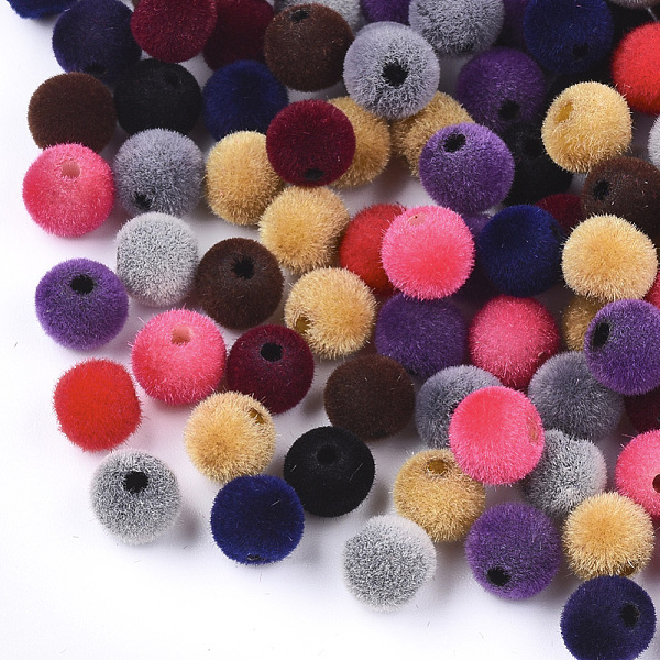

PandaHall Flocky Acrylic Beads, Round, Mixed Color, 6x5~5.5mm, Hole: 1.6mm Acrylic Round Multicolor