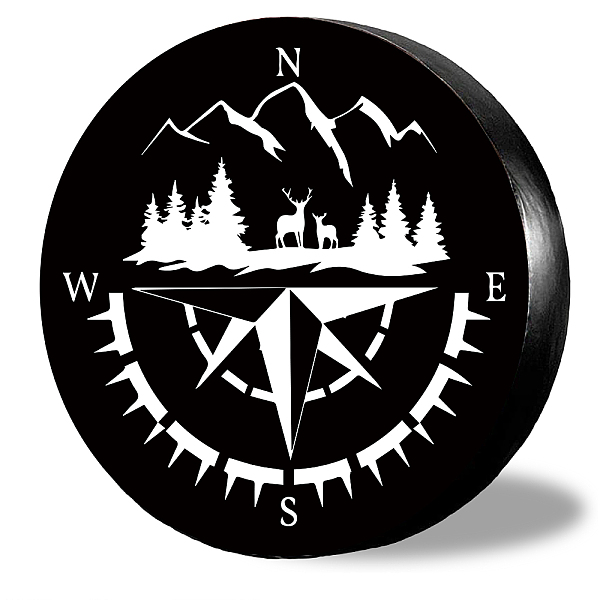 

PandaHall Oxford Fabric Tyre Cover, with Contraction Band, Flat Round, Compass Pattern, 760mm Cloth Others