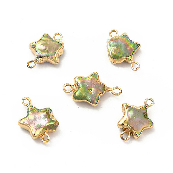 

PandaHall Baroque Natural Keshi Pearl Pendants, Star Charms, with Brass Double Loops, Dyed, Green, Light Gold, 18~21x12~13x4~5mm, Hole...