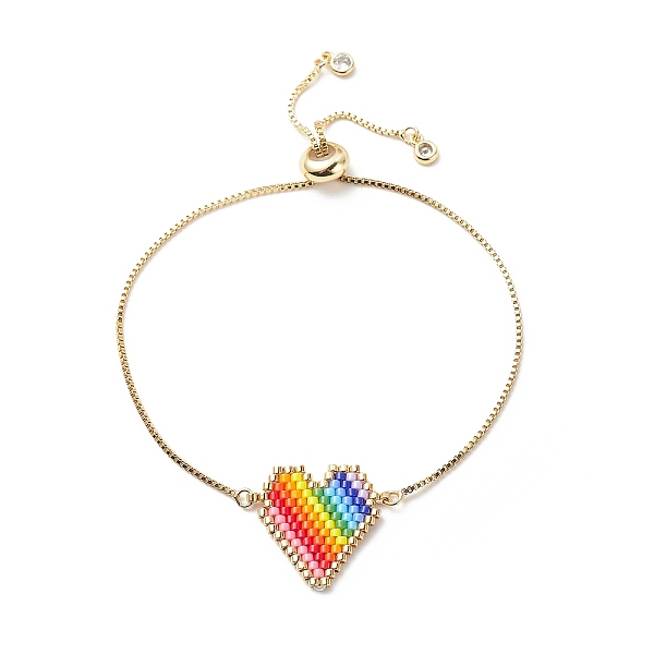 

PandaHall Rainbow Color Japanese Seed Braided Heart Link Slider Bracelet, Cubic Zirconia Tiny Charms Adjustable Bracelet with Brass Box...