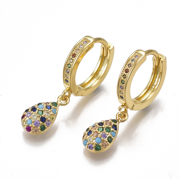 

PandaHall Brass Micro Pave Cubic Zirconia(Random Mixed Color) Dangle Hoop Earrings, teardrop, Golden, 28.5mm, Pin: 1.2mm Cubic Zirconia...